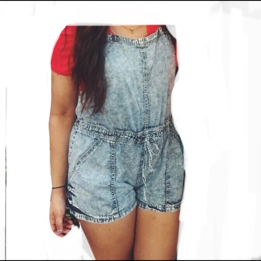 Overall shorts; denim